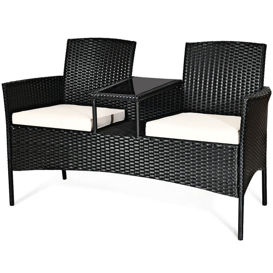Wicker Patio Conversation Furniture Set with Removable Cushions and Table, White Patio Conversation Sets White at Gallery Canada