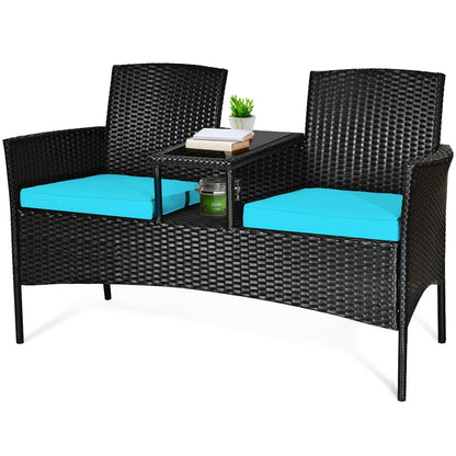 Wicker Patio Conversation Set With Removable Cushions, Turquoise