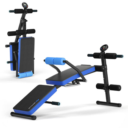 Multi-Functional Foldable Weight Bench Adjustable Sit-up Board with Monitor, Blue Benches Racks & Bars at Gallery Canada