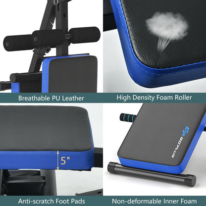 Multi-Functional Foldable Weight Bench Adjustable Sit-up Board with Monitor, Blue Benches Racks & Bars at Gallery Canada