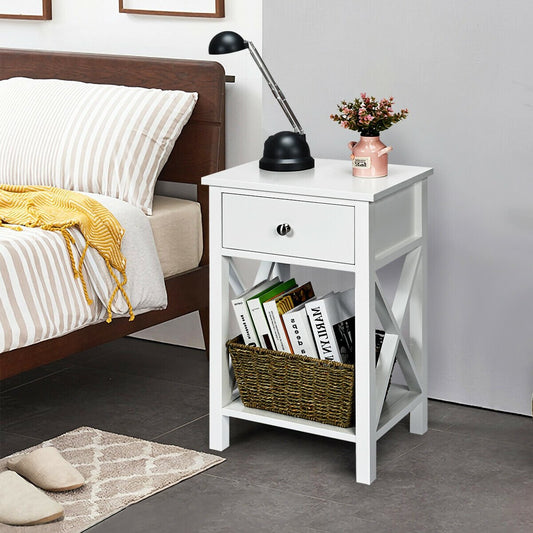 2pcs Bedroom Side End Nightstand with Drawer, White - Gallery Canada
