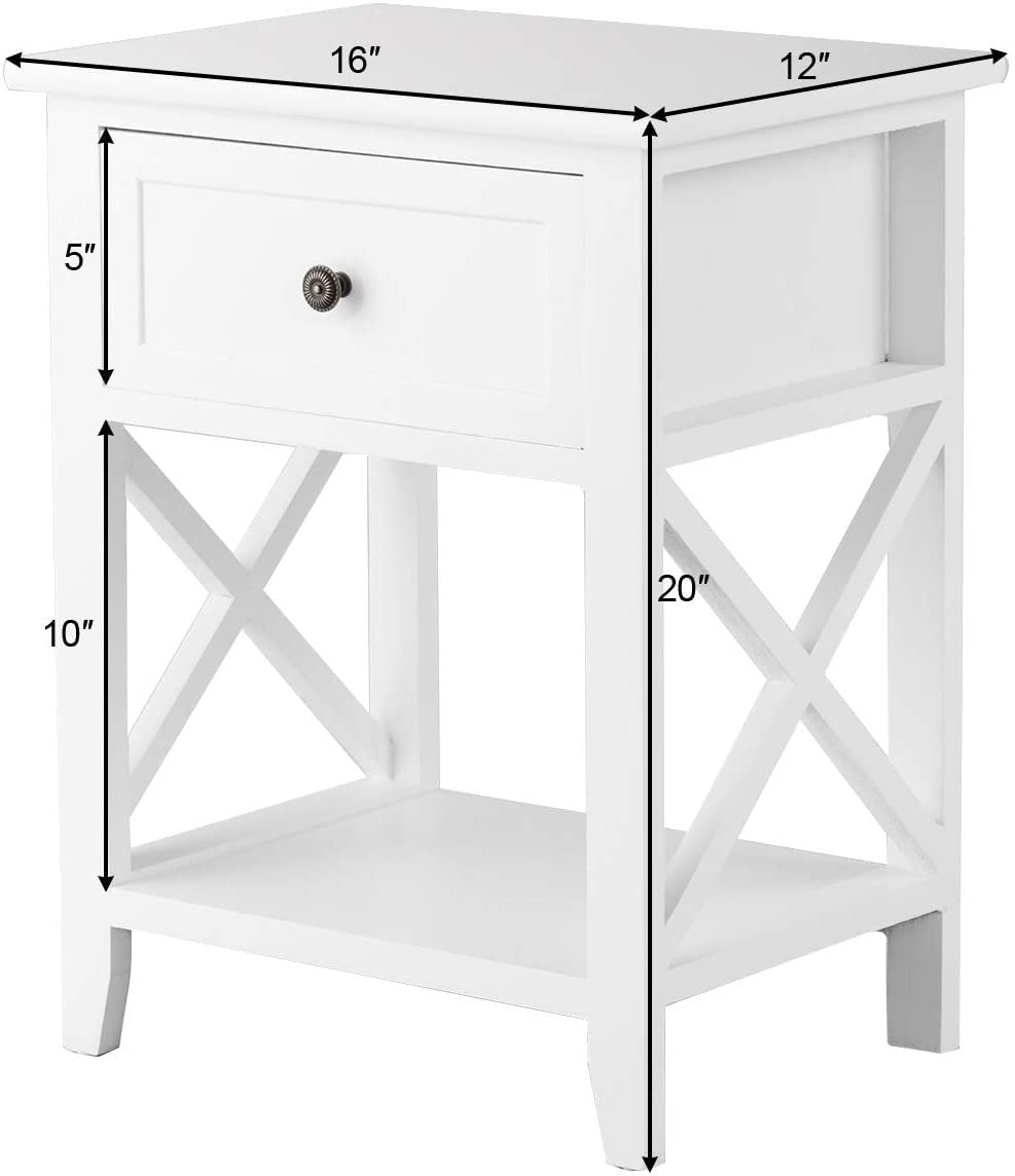 2pcs Bedroom Side End Nightstand with Drawer, White - Gallery Canada