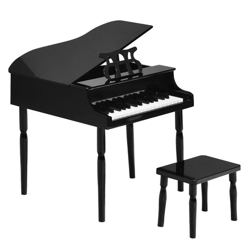 30-Key Wood Toy Kids Grand Piano, With Bench And Music Rack, Black