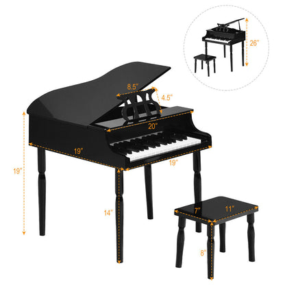 30-Key Wood Toy Kids Grand Piano with Bench and Music Rack, Black Musical Toys at Gallery Canada