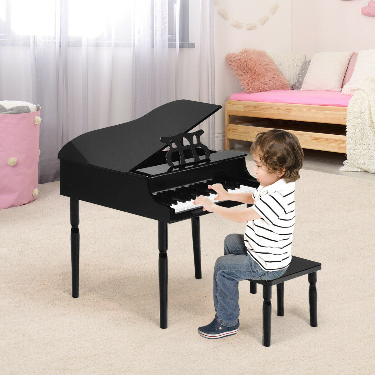 30-Key Wood Toy Kids Grand Piano with Bench and Music Rack, Black Musical Toys at Gallery Canada