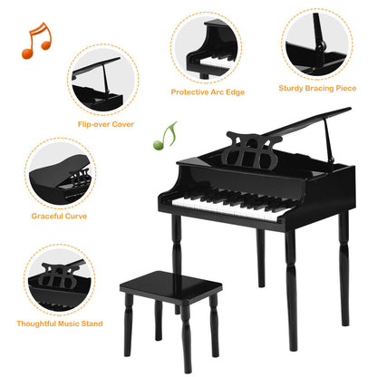 30-Key Wood Toy Kids Grand Piano with Bench and Music Rack, Black Musical Toys at Gallery Canada