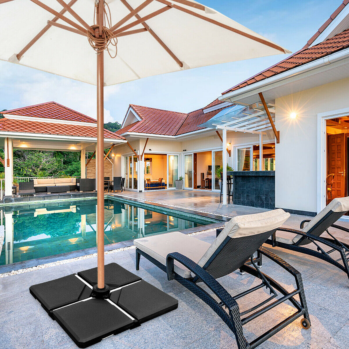 4 Pieces Square Fillable Patio Umbrella Base Set with Handle and Funnel, Black Outdoor Umbrella Bases at Gallery Canada