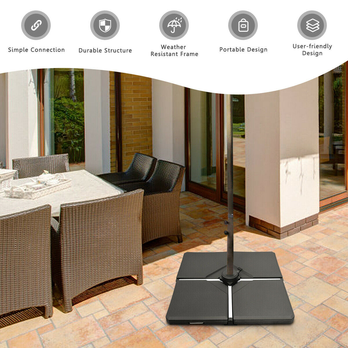 4 Pieces Square Fillable Patio Umbrella Base Set with Handle and Funnel, Black Outdoor Umbrella Bases at Gallery Canada