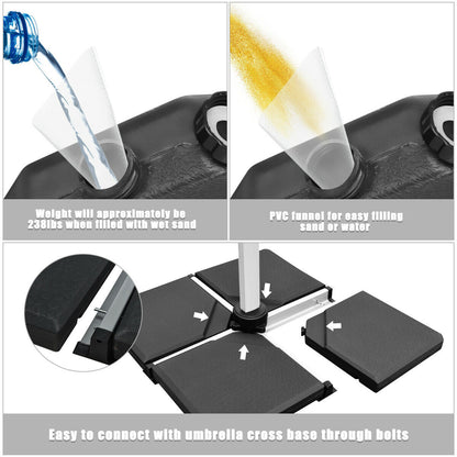 4 Pieces Square Fillable Patio Umbrella Base Set with Handle and Funnel, Black Outdoor Umbrella Bases at Gallery Canada