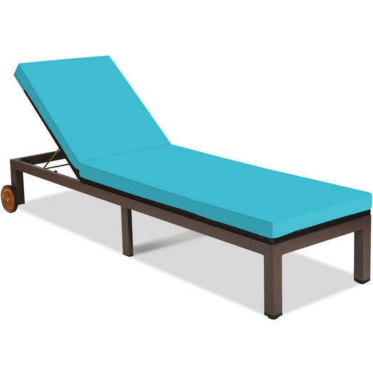 Patio Chaise Lounge Chair, Outdoor Rattan Recliner, Turquoise Outdoor Chaise Lounges Turquoise at Gallery Canada