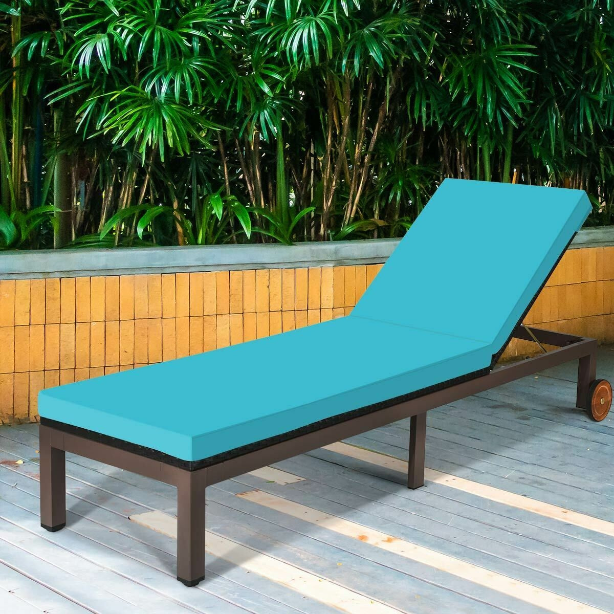 Patio Chaise Lounge Chair Outdoor Rattan Lounger Recliner Chair, Turquoise Outdoor Chaise Lounges at Gallery Canada
