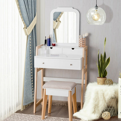 Vanity Table Set with Cushioned Stool and Large Mirror, White Makeup Vanities at Gallery Canada