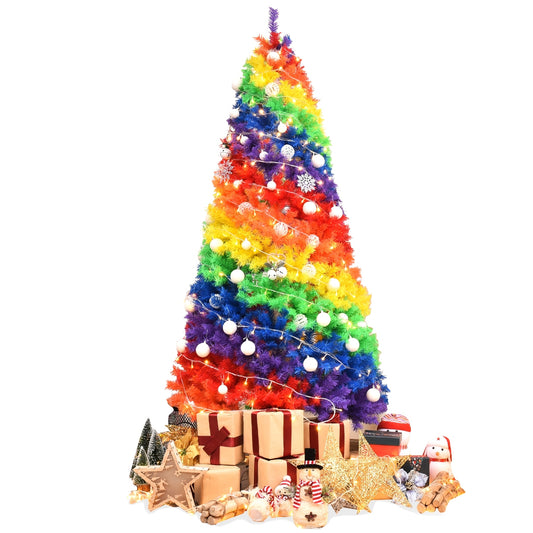 7 Feet Artificial Hinged Traditional Christmas Tree with Metal Stand, Multicolor Christmas Tree Multicolor at Gallery Canada