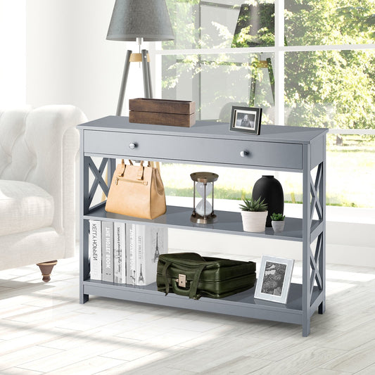 Console Table 3-Tier with Drawer and Storage Shelves, Gray - Gallery Canada