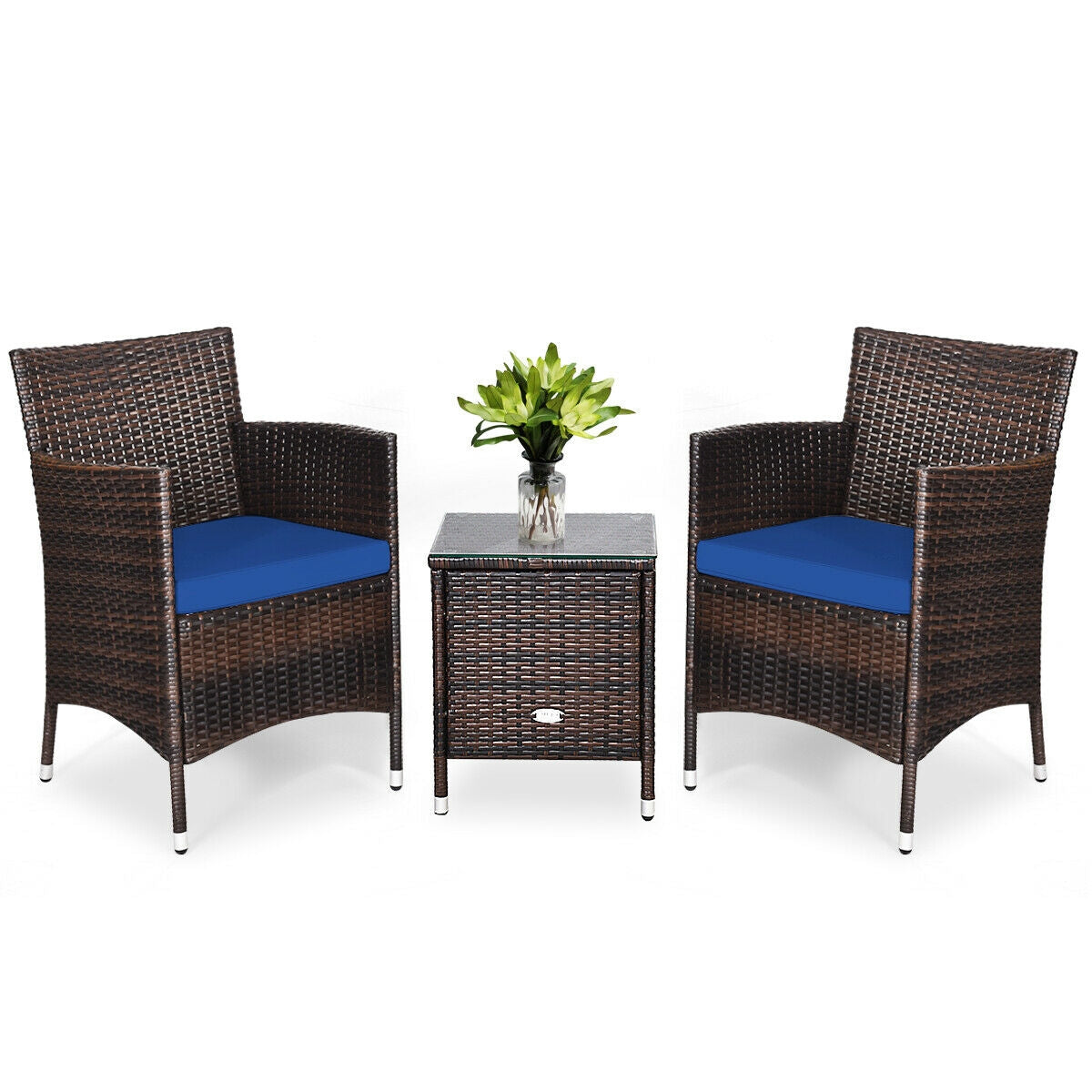 3 Pcs Patio Furniture Set, Outdoor Wicker Rattan, Navy