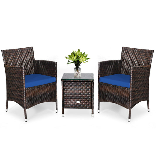 3 Pcs Patio Furniture Set, Outdoor Wicker Rattan, Navy Patio Conversation Sets Navy at Gallery Canada