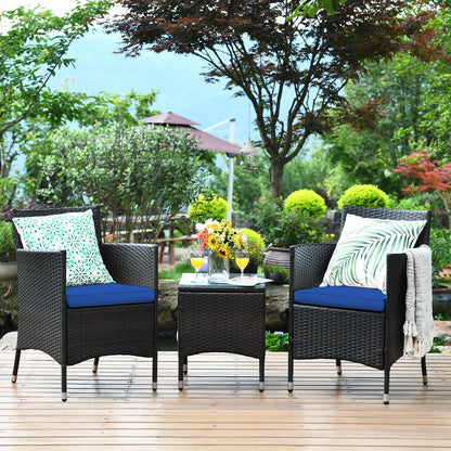 3 Pcs Patio Furniture Set Outdoor Wicker Rattan Set, Navy Patio Conversation Sets at Gallery Canada
