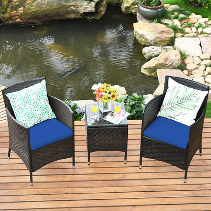 3 Pcs Patio Furniture Set Outdoor Wicker Rattan Set, Navy Patio Conversation Sets at Gallery Canada