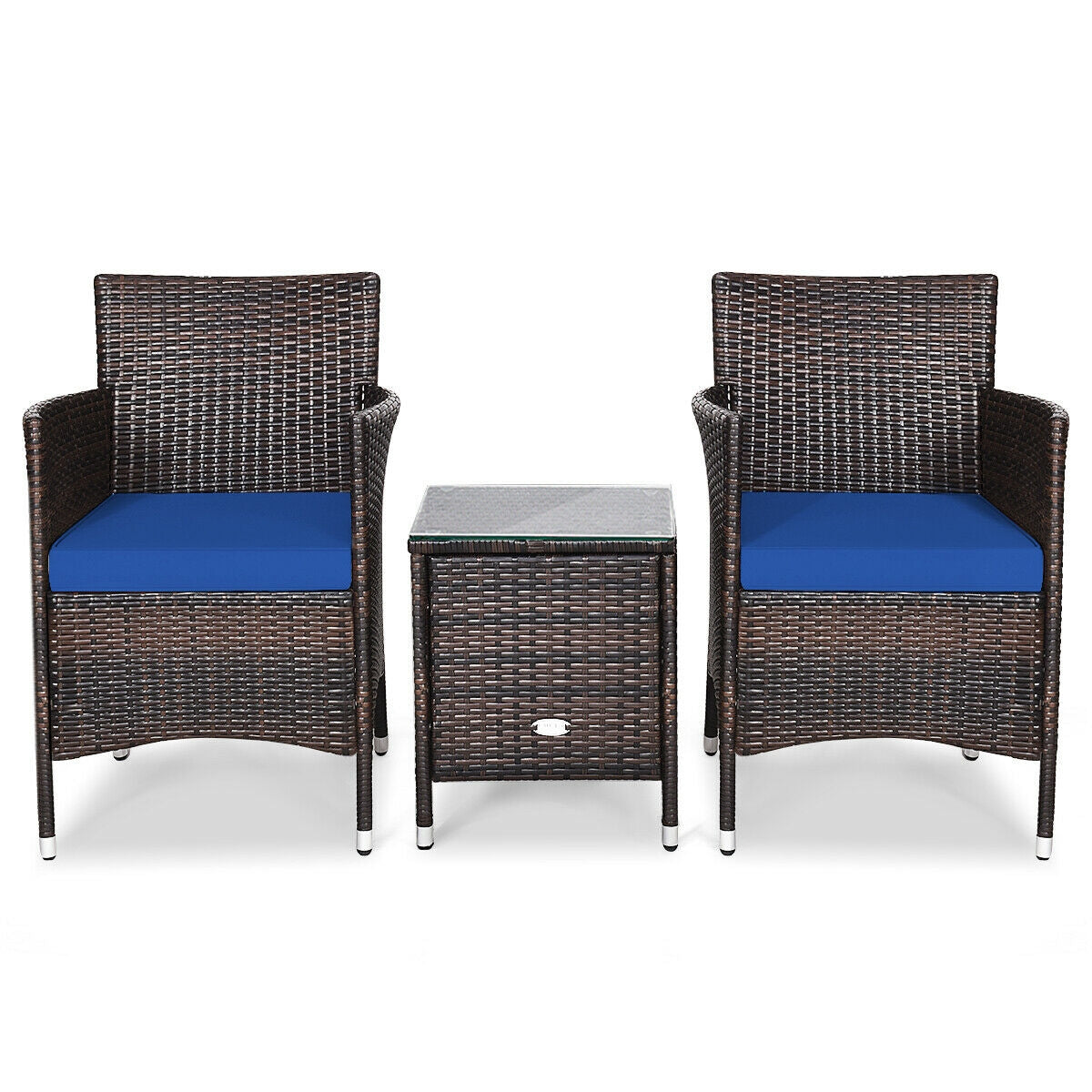 3 Pcs Patio Furniture Set Outdoor Wicker Rattan Set, Navy Patio Conversation Sets at Gallery Canada