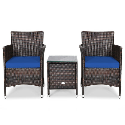 3 Pcs Patio Furniture Set Outdoor Wicker Rattan Set, Navy Patio Conversation Sets at Gallery Canada