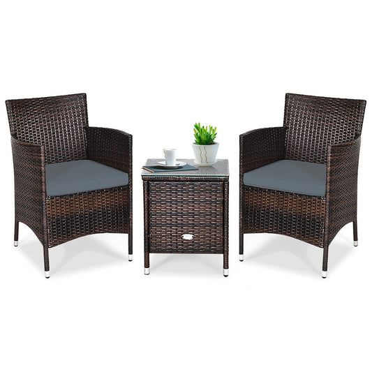 3 Pieces Patio Furniture Set Outdoor Wicker Rattan Set, Gray Patio Conversation Sets Gray at Gallery Canada