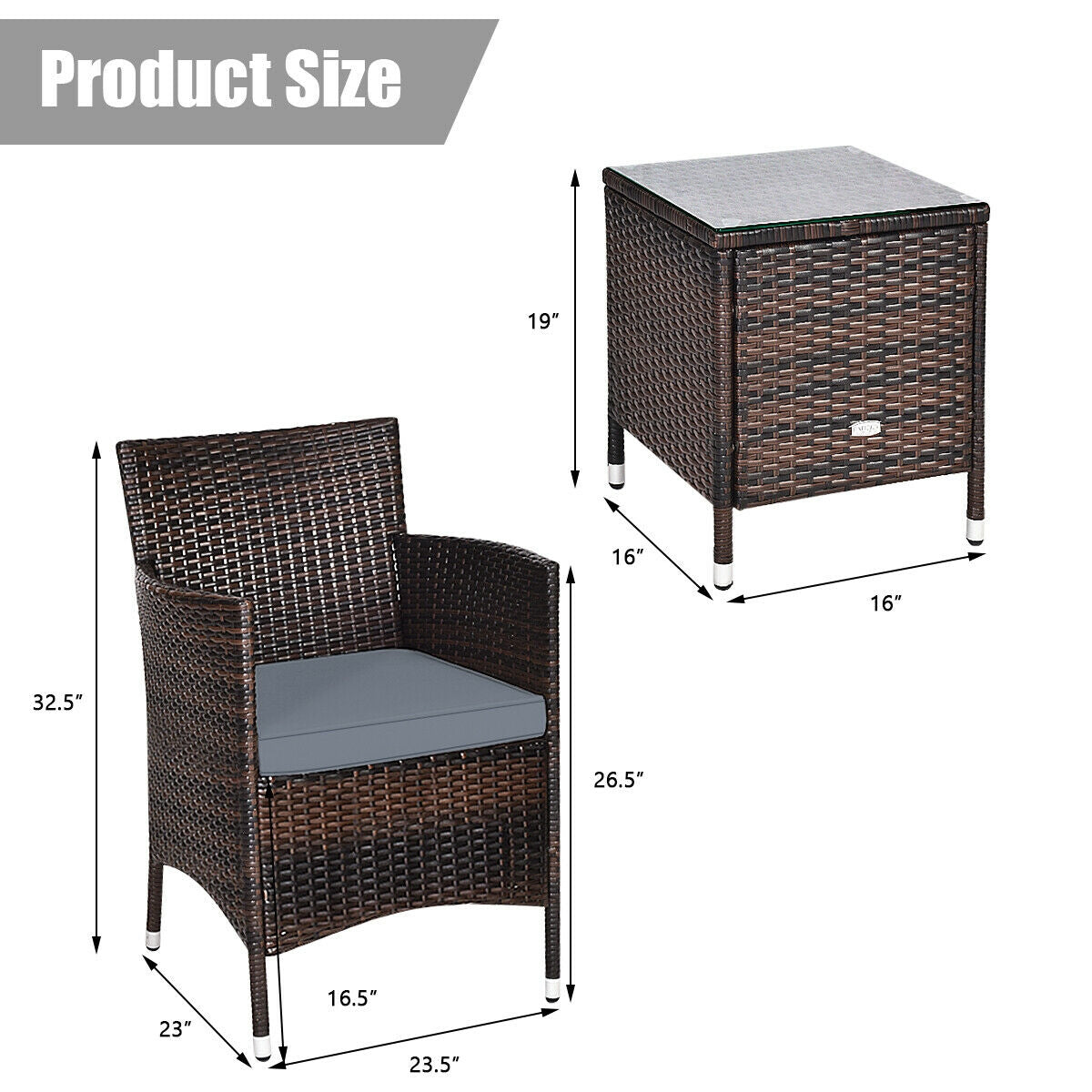 3 Pieces Patio Furniture Set Outdoor Wicker Rattan Set, Gray Patio Conversation Sets at Gallery Canada