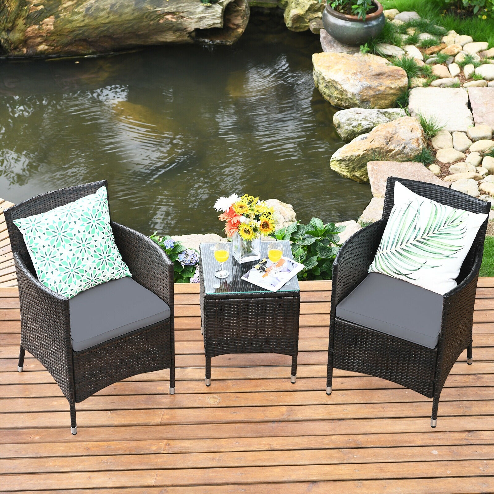 3 Pieces Patio Furniture Set Outdoor Wicker Rattan Set, Gray Patio Conversation Sets at Gallery Canada