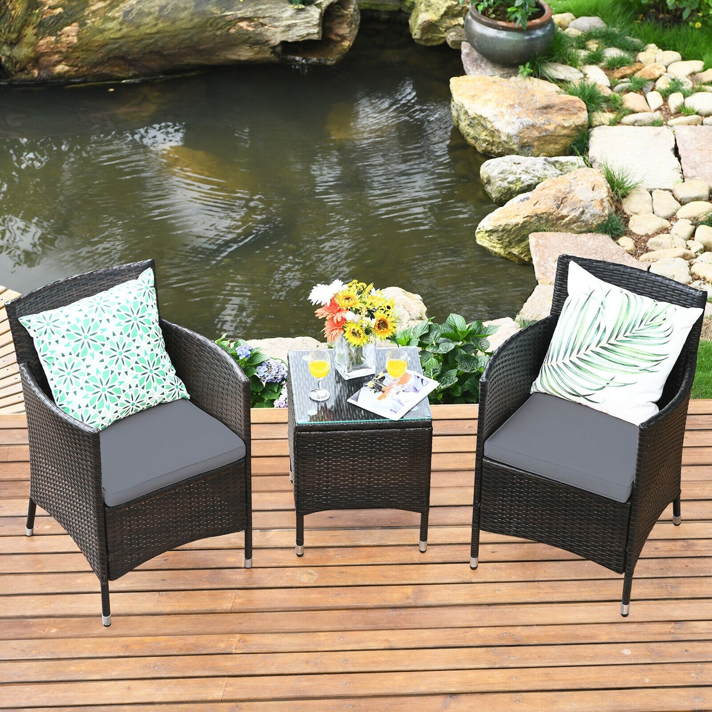 3 Pieces Patio Furniture Set Outdoor Wicker Rattan Set, Gray Patio Conversation Sets at Gallery Canada