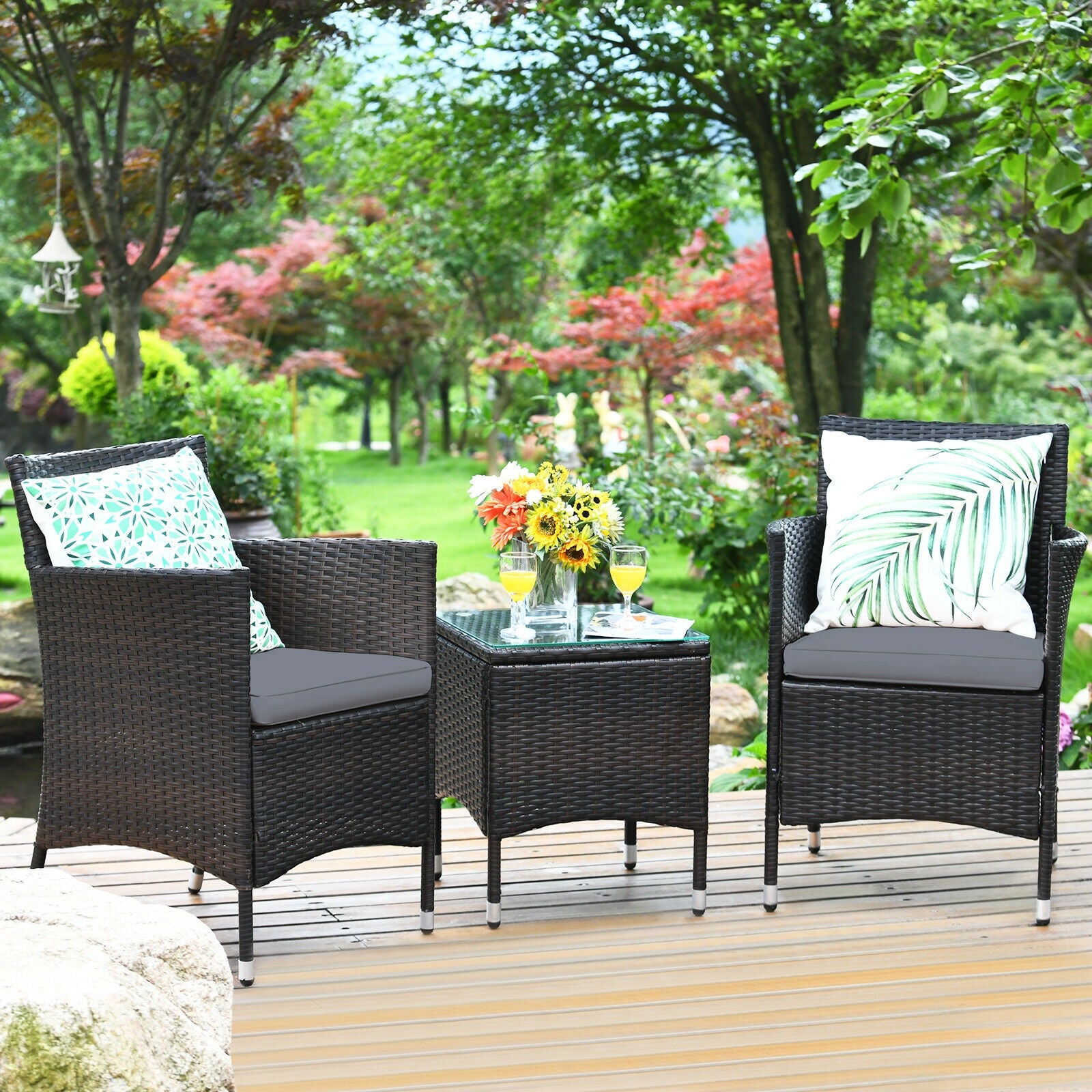 3 Pieces Patio Furniture Set Outdoor Wicker Rattan Set, Gray Patio Conversation Sets at Gallery Canada