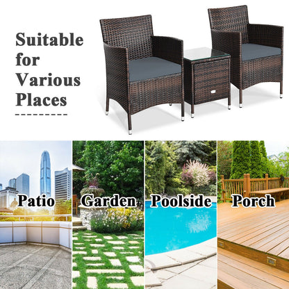 3 Pieces Patio Furniture Set Outdoor Wicker Rattan Set, Gray Patio Conversation Sets at Gallery Canada