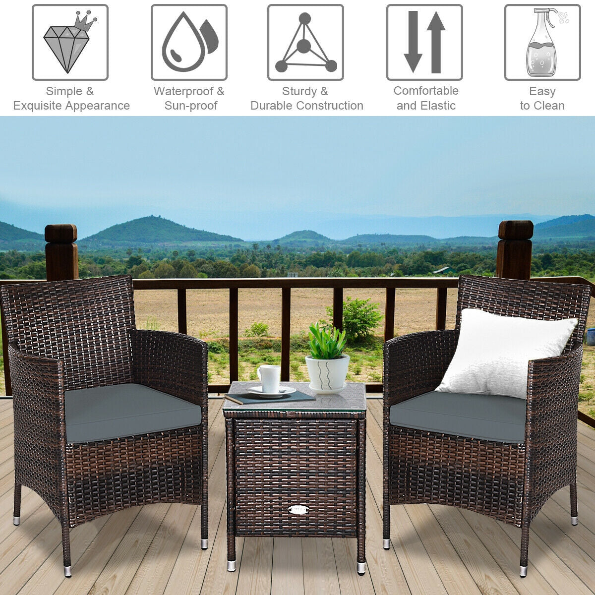 3 Pieces Patio Furniture Set Outdoor Wicker Rattan Set, Gray Patio Conversation Sets at Gallery Canada