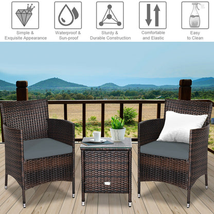 3 Pieces Patio Furniture Set Outdoor Wicker Rattan Set, Gray Patio Conversation Sets at Gallery Canada
