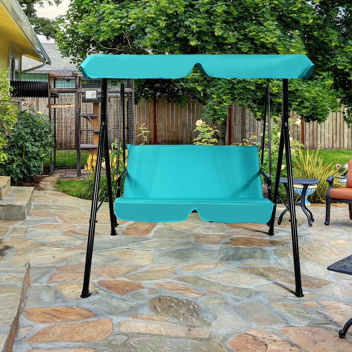 Loveseat Cushioned Patio Steel Frame Swing Glider , Blue Porch Swings at Gallery Canada