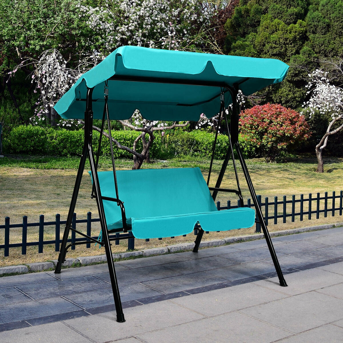 Loveseat Cushioned Patio Steel Frame Swing Glider , Blue Porch Swings at Gallery Canada