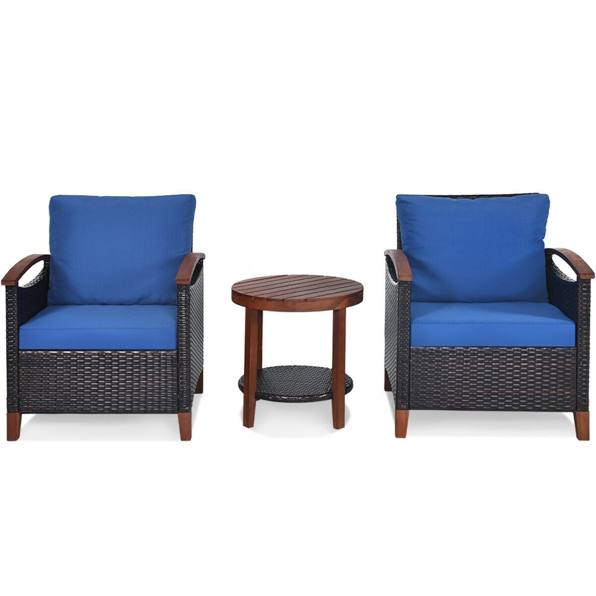 3 Pcs Solid Wood Rattan Patio Set, Blue Patio Conversation Sets at Gallery Canada