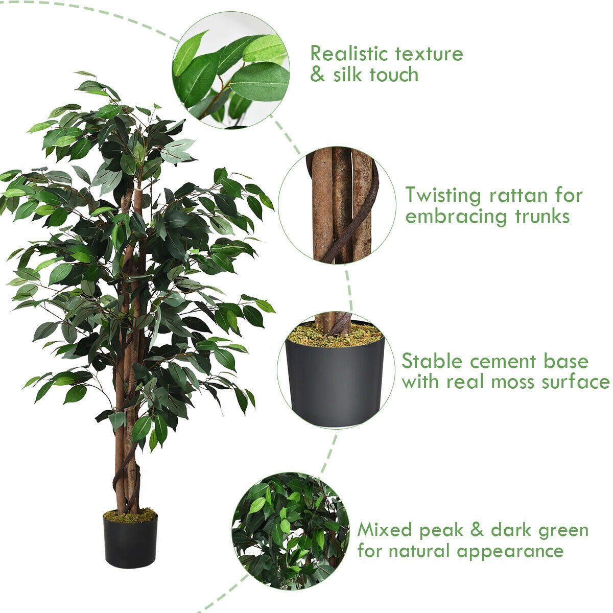 4 Feet Outdoor Trunks Artificial Ficus Silk Tree, Green - Gallery Canada