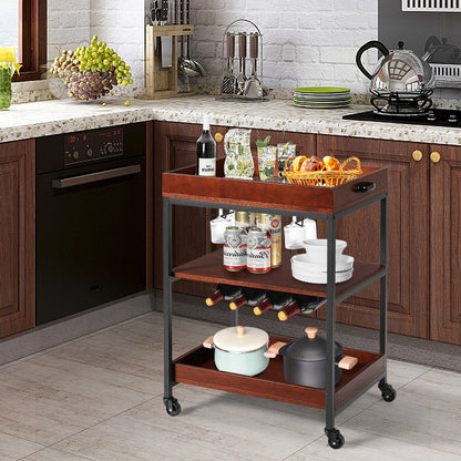 3 Tier Kitchen Island Serving Bar Cart, Brown