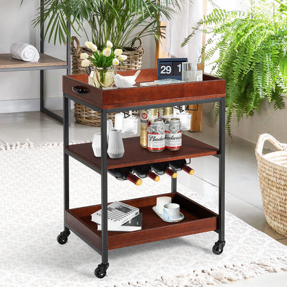 3 Tiers Kitchen Island Serving Bar Cart with Glasses Holder and Wine Bottle Rack, Brown Baker's Racks at Gallery Canada