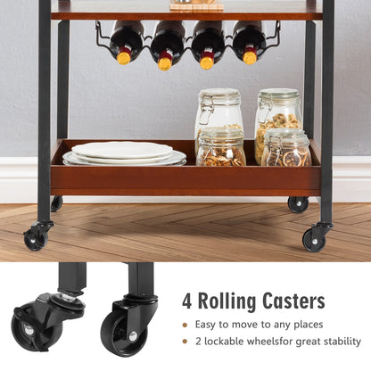 3 Tiers Kitchen Island Serving Bar Cart with Glasses Holder and Wine Bottle Rack, Brown Baker's Racks at Gallery Canada