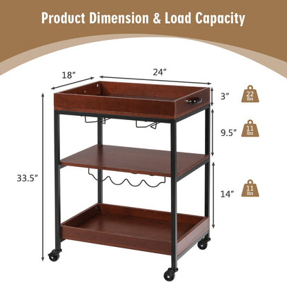 3 Tiers Kitchen Island Serving Bar Cart with Glasses Holder and Wine Bottle Rack, Brown Baker's Racks at Gallery Canada