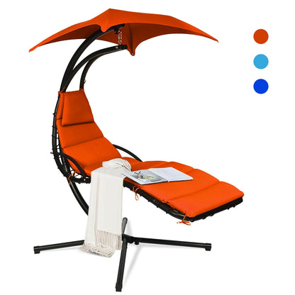 Hanging Stand Chaise Lounger Swing Chair with Pillow, Orange Outdoor Chaise Lounges at Gallery Canada