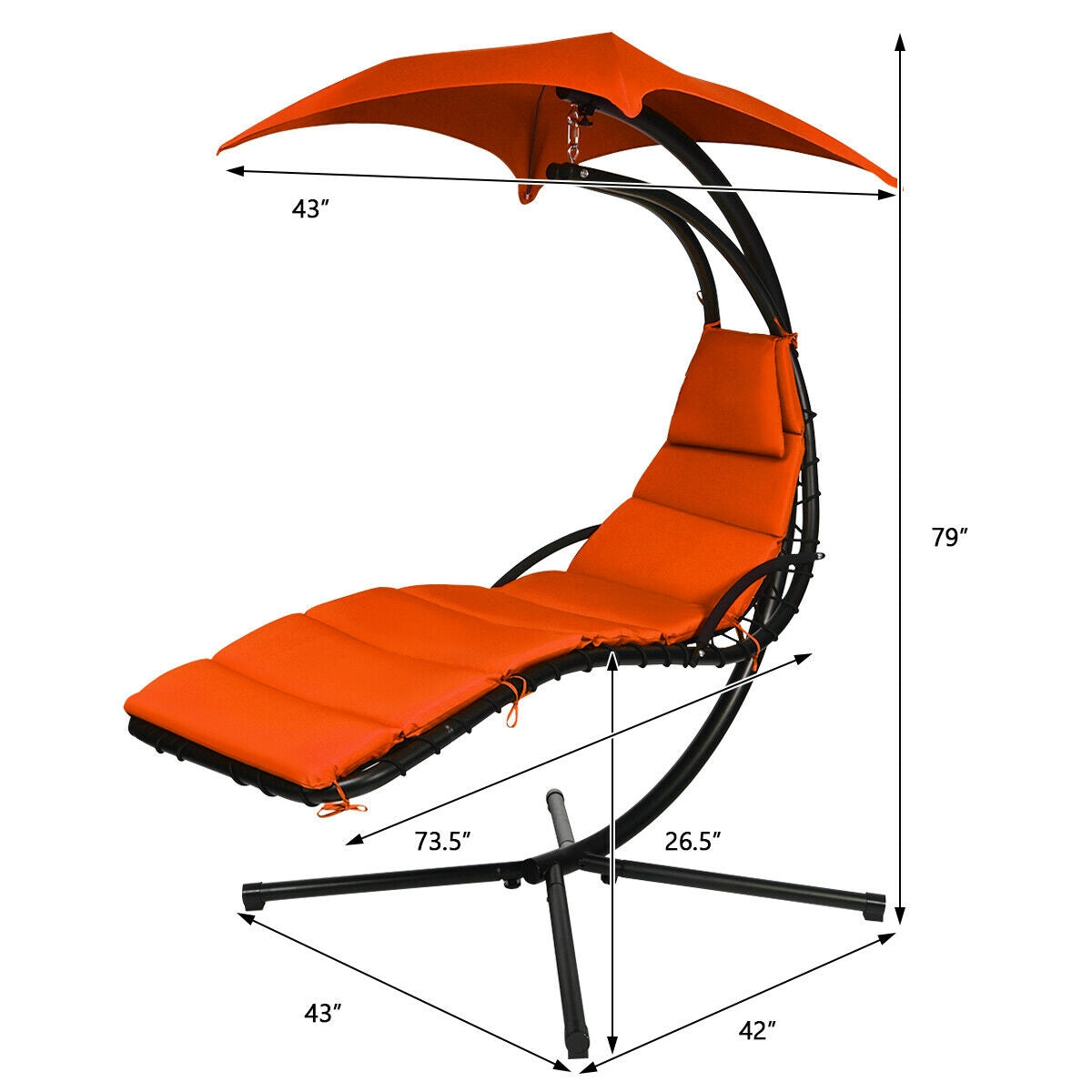 Hanging Stand Chaise Lounger Swing Chair with Pillow, Orange Outdoor Chaise Lounges at Gallery Canada