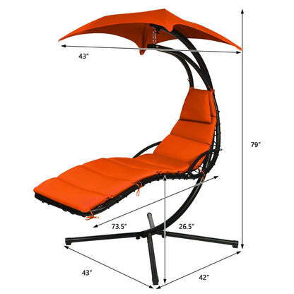 Hanging Stand Chaise Lounger Swing Chair with Pillow, Orange Outdoor Chaise Lounges at Gallery Canada
