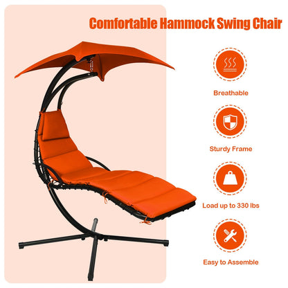 Hanging Stand Chaise Lounger Swing Chair with Pillow, Orange Outdoor Chaise Lounges at Gallery Canada