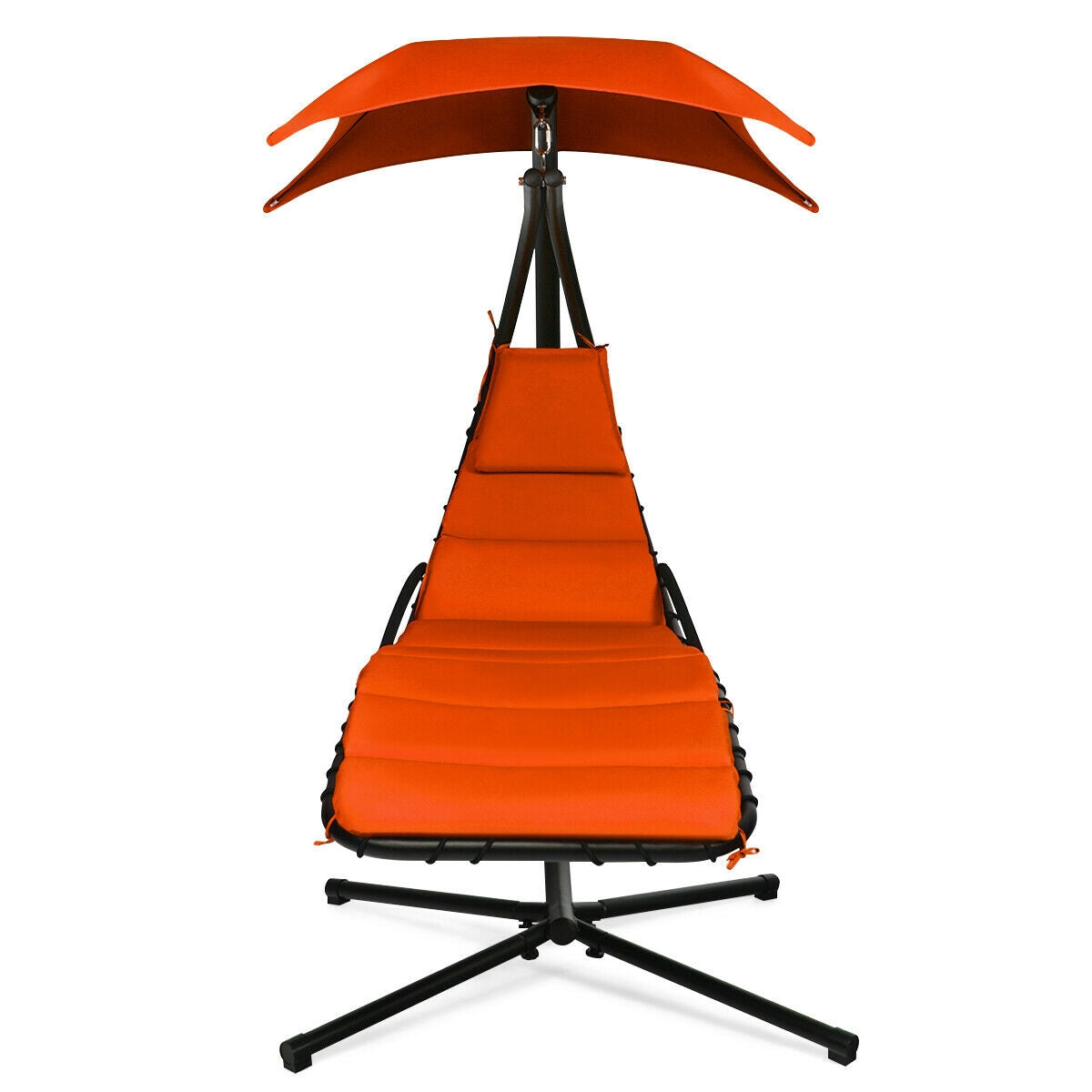 Hanging Stand Chaise Lounger Swing Chair with Pillow, Orange Outdoor Chaise Lounges at Gallery Canada