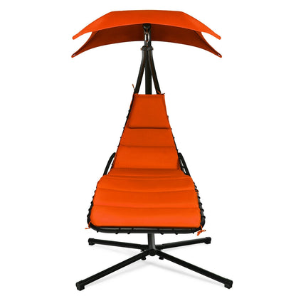 Hanging Stand Chaise Lounger Swing Chair with Pillow, Orange Outdoor Chaise Lounges at Gallery Canada