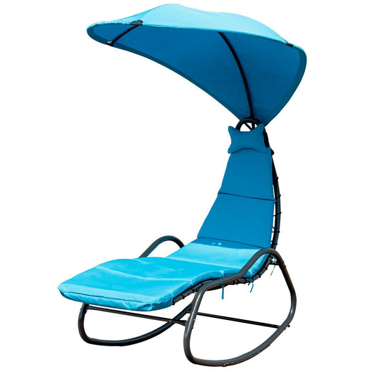 Chaise Lounge Swing with Wide Canopy Sun Shade and Soft Cushion, Blue - Gallery Canada