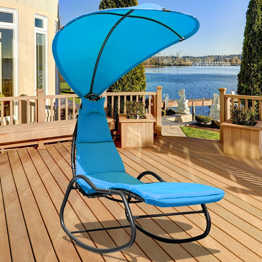 Chaise Lounge Swing with Wide Canopy Sun Shade and Soft Cushion, Blue - Gallery Canada