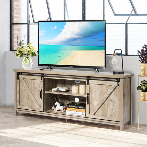 TV Stand Media Center Console Cabinet with Sliding Barn Door, Gray