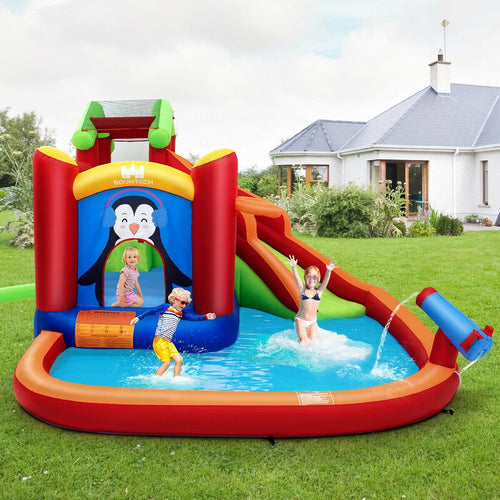 Inflatable Slide Bouncer and Water Park Bounce House Without Blower, Orange